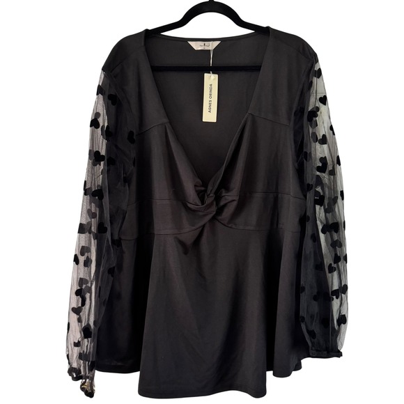 Agnes Orinda Blouse Heart Mesh Sleeve Twist Front Top Plus Size 4X - Picture 1 of 8